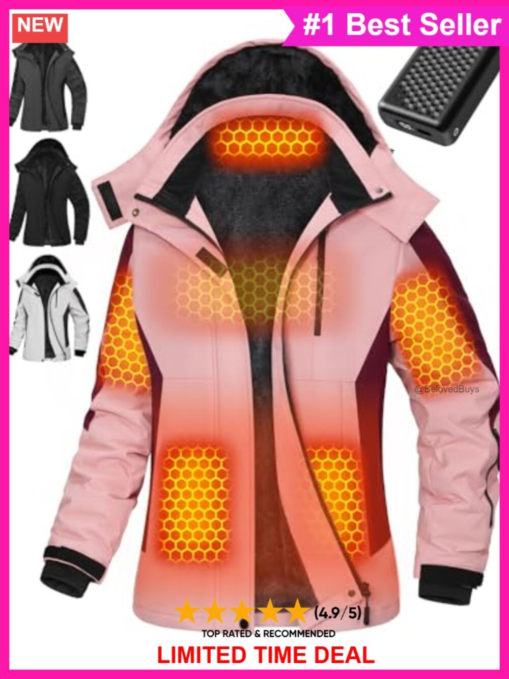 Graphene Heated Jacket Women 12V 18400mAh Battery Water-Repellent Winter Coat